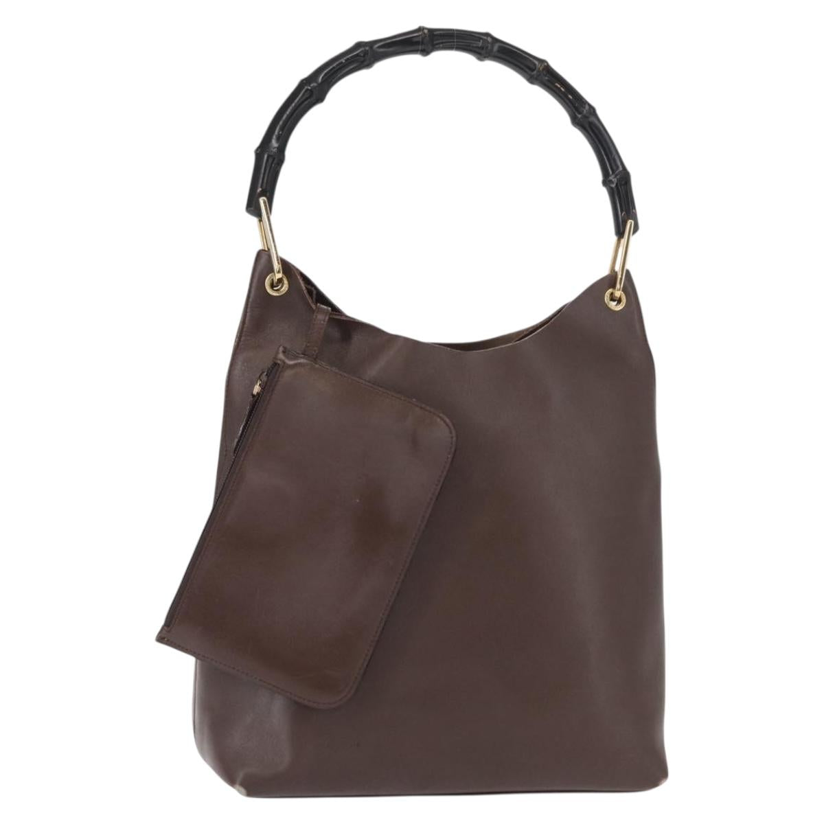 GUCCI Bamboo Shoulder Bag Leather Brown Gold 001 2058 1881 Auth 151925