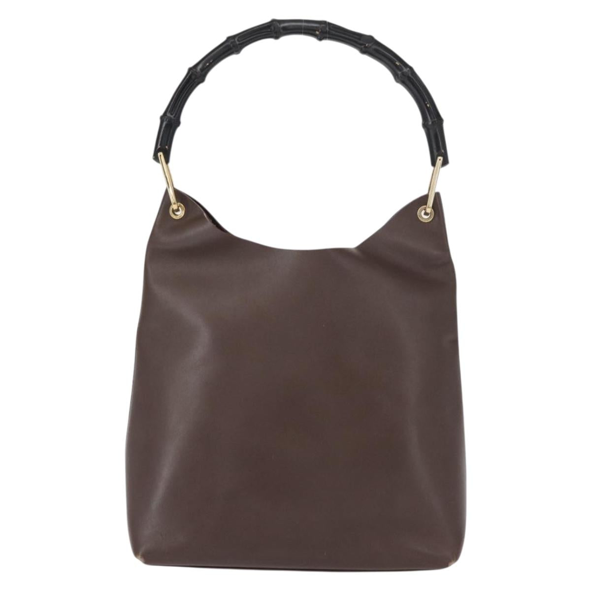 GUCCI Bamboo Shoulder Bag Leather Brown Gold 001 2058 1881 Auth 151925