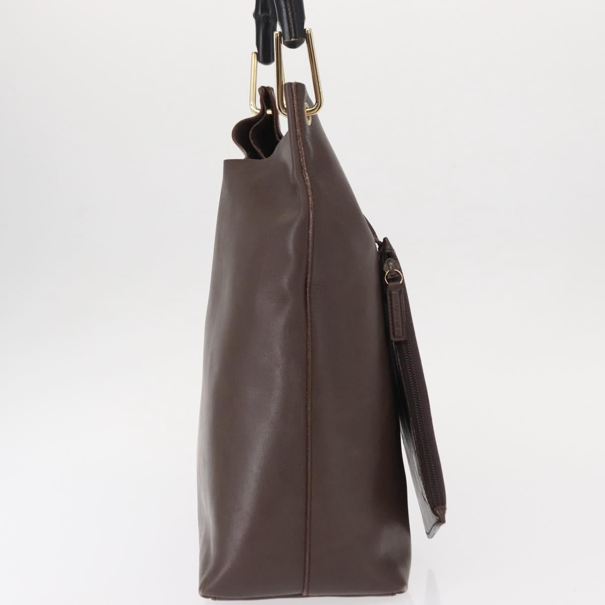 GUCCI Bamboo Shoulder Bag Leather Brown Gold 001 2058 1881 Auth 151925