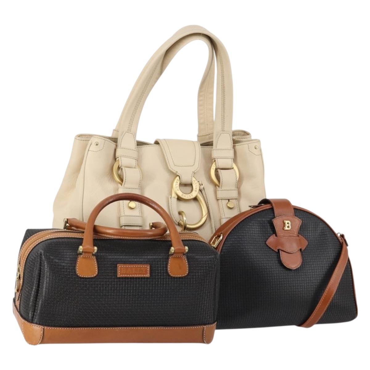 BALLY Shoulder Bag PVC Leather 3 Set Black White Auth 151928