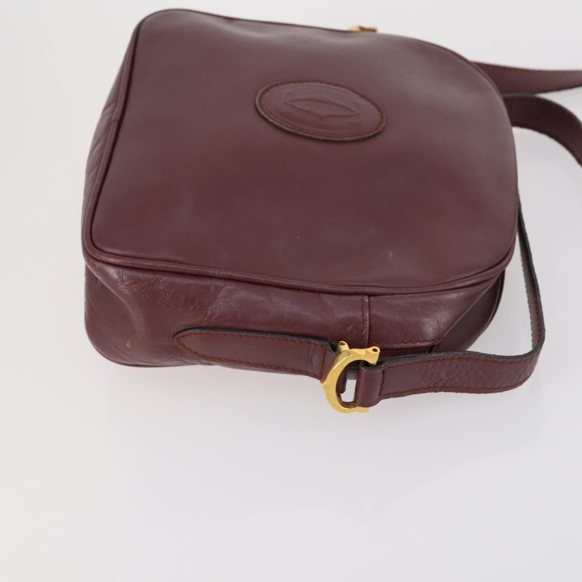 CARTIER Shoulder Bag Leather 3 Set Bordeaux Auth 151931