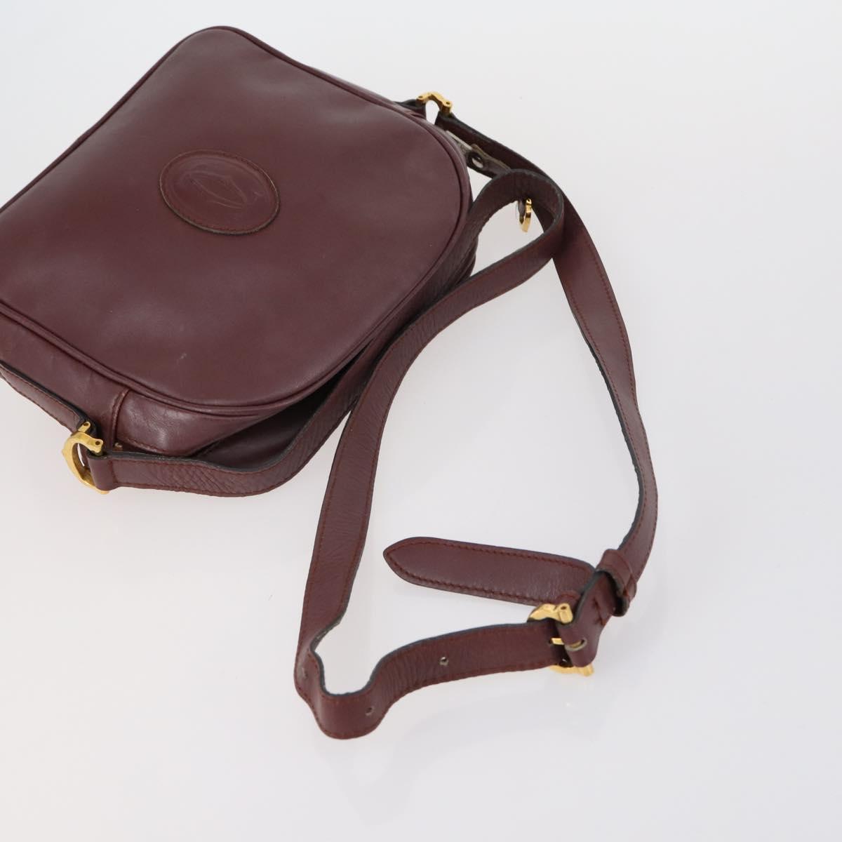 CARTIER Shoulder Bag Leather 3 Set Bordeaux Auth 151931