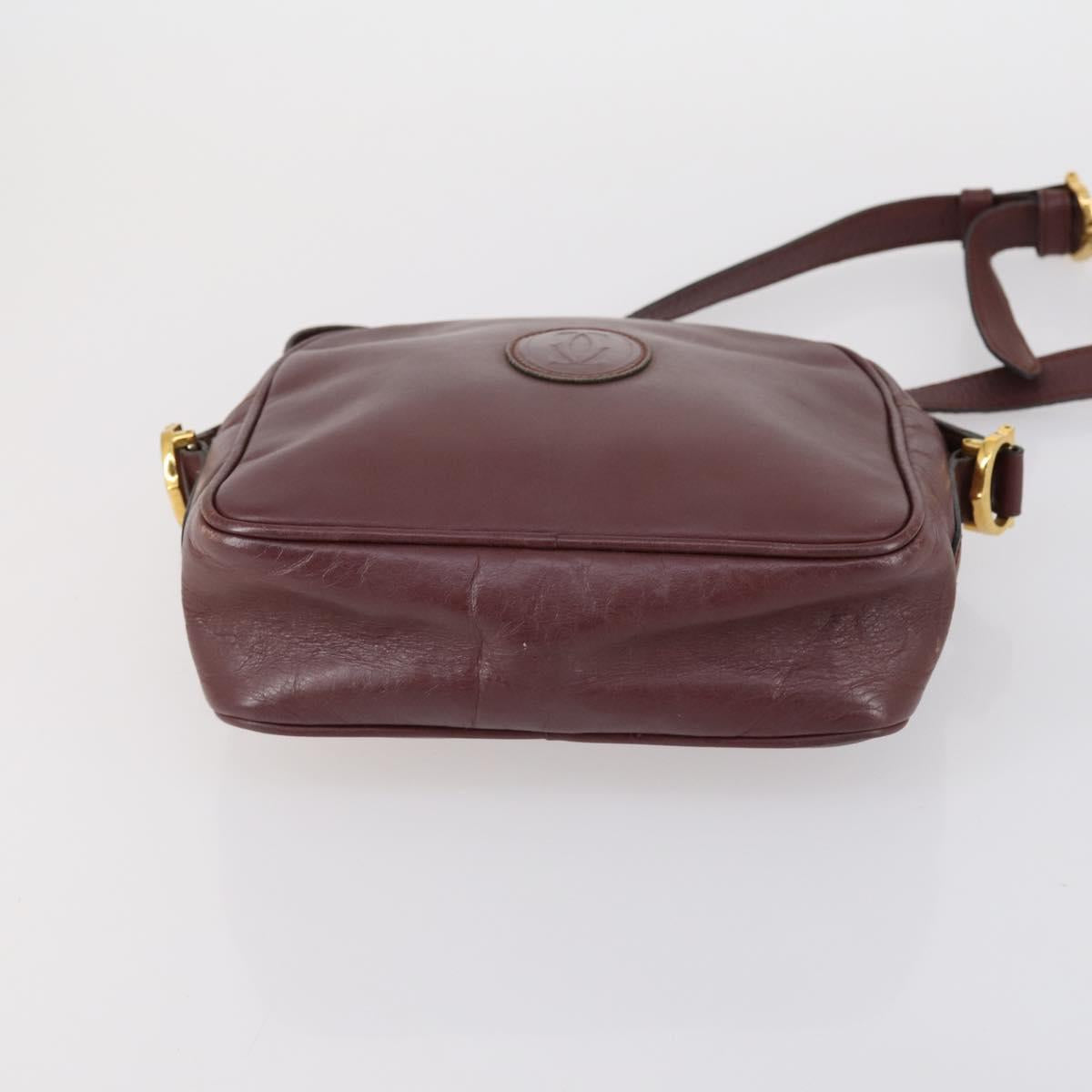 CARTIER Shoulder Bag Leather 3 Set Bordeaux Auth 151931