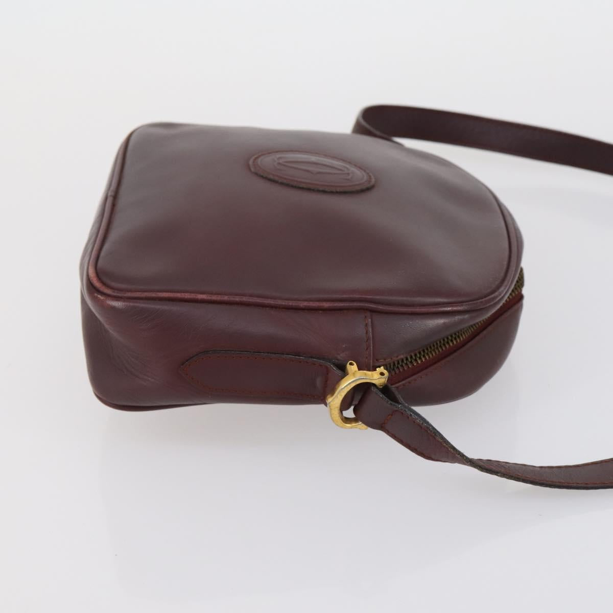 CARTIER Shoulder Bag Leather 3 Set Bordeaux Auth 151931
