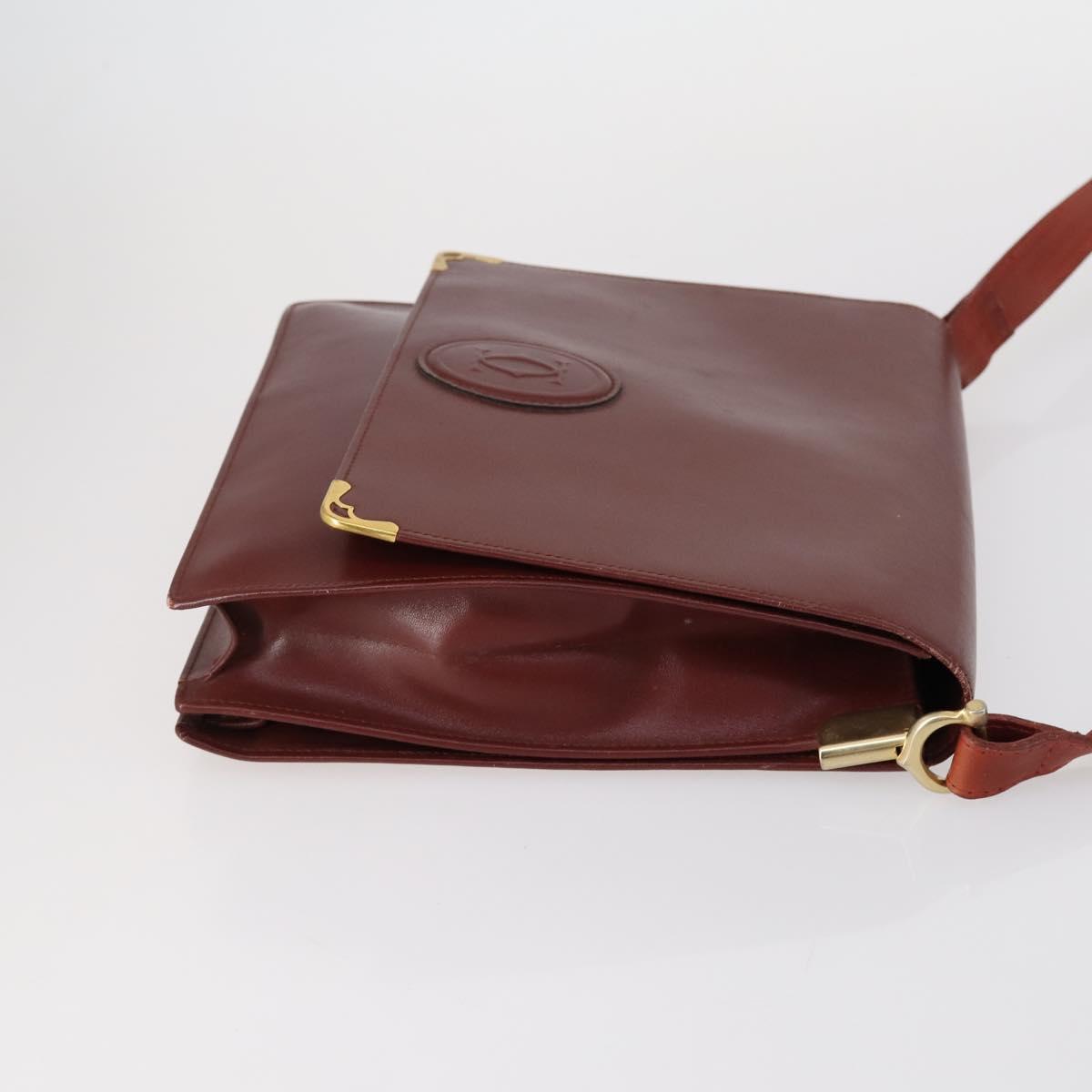 CARTIER Shoulder Bag Leather 3 Set Bordeaux Auth 151931