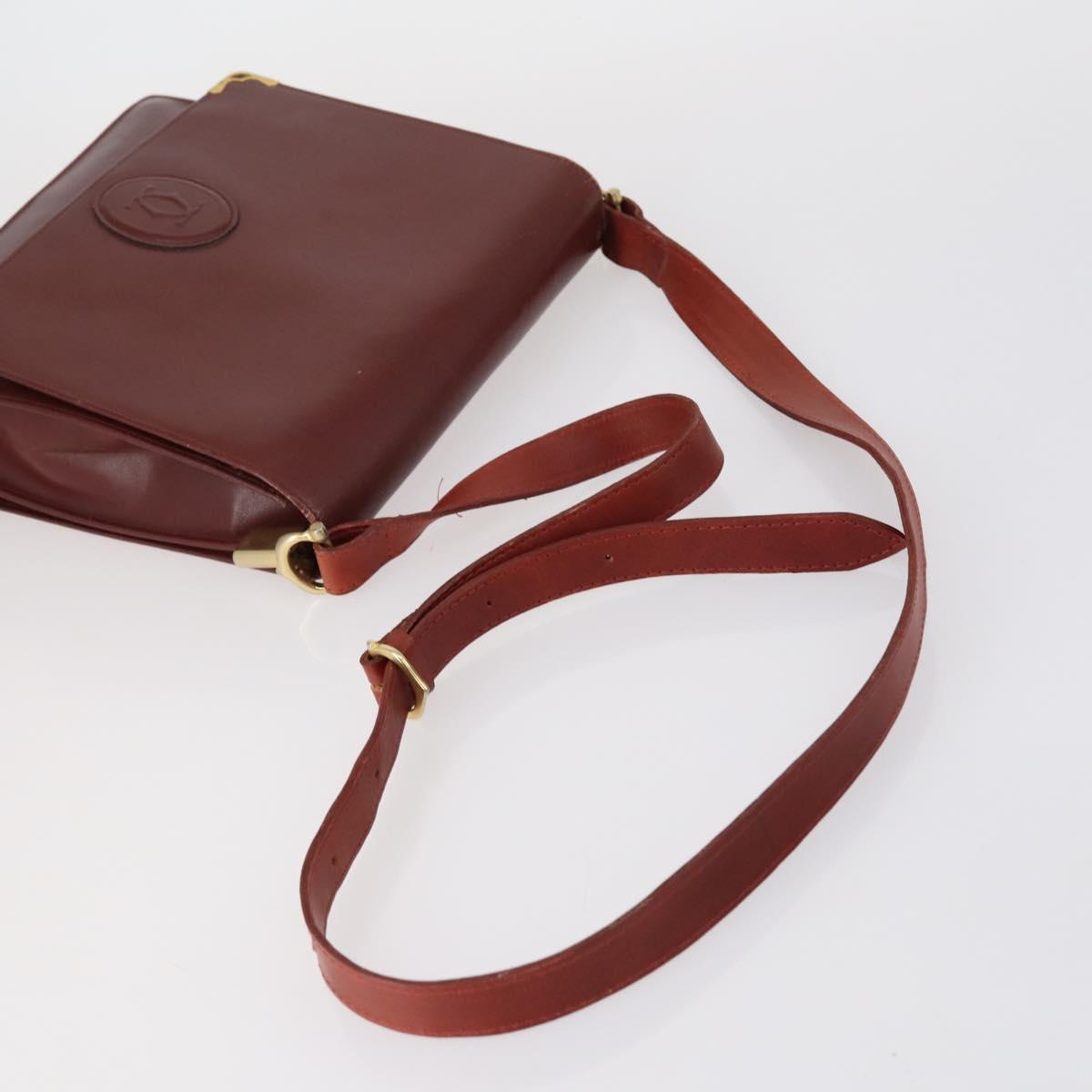 CARTIER Shoulder Bag Leather 3 Set Bordeaux Auth 151931