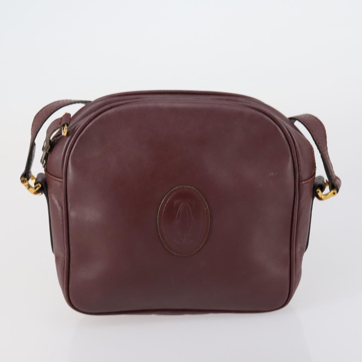 CARTIER Shoulder Bag Leather 3 Set Bordeaux Auth 151931