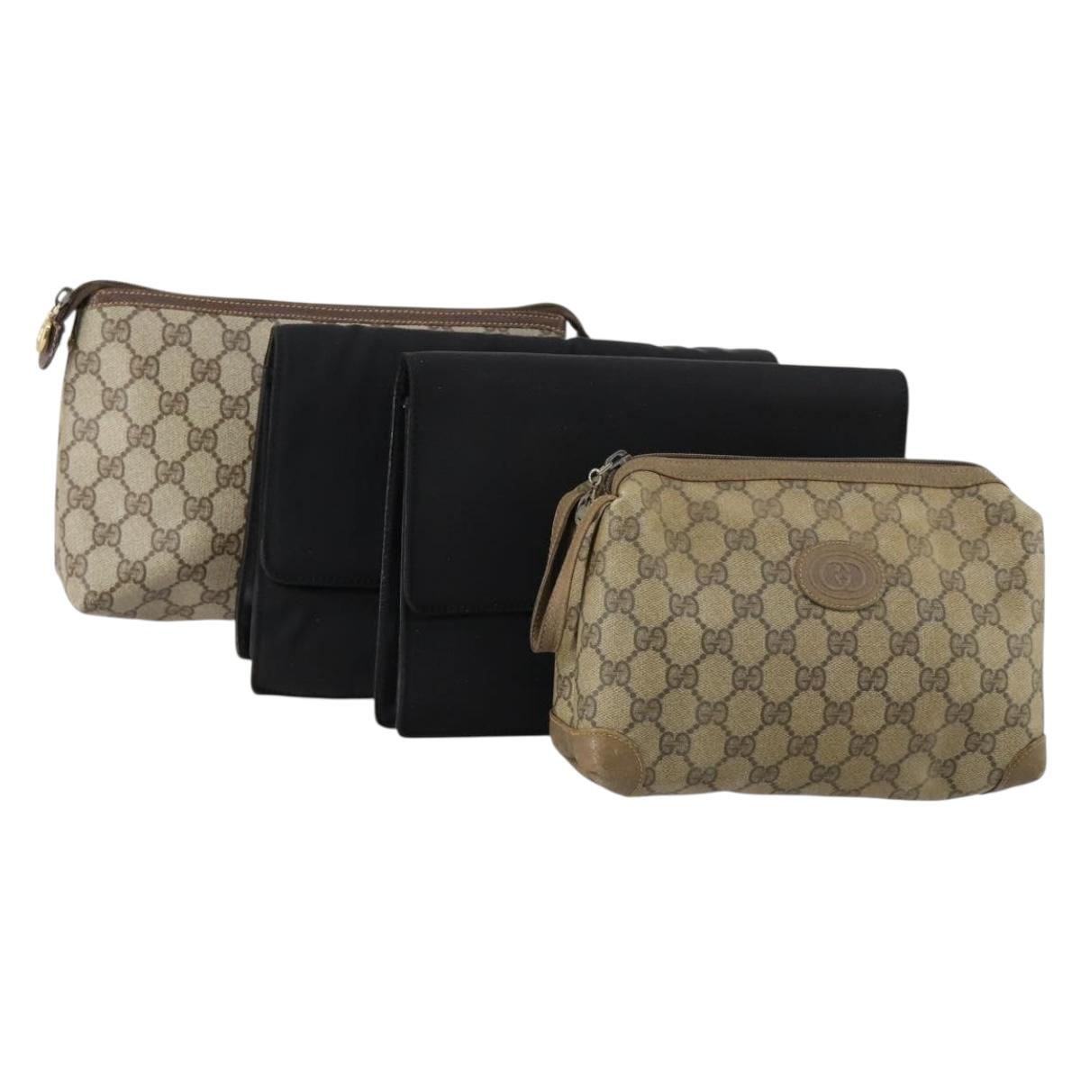 GUCCI GG Supreme Clutch Bag PVC 4 Set Black Beige Auth 151934
