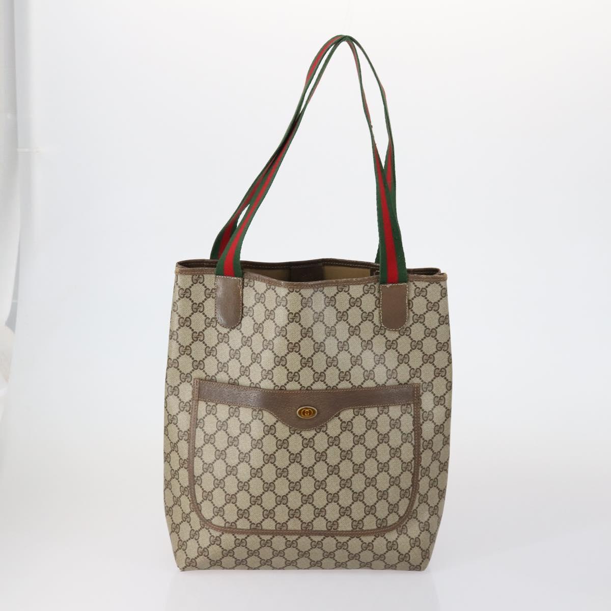 GUCCI GG Canvas Web Sherry Line Shoulder Bag PVC 4 Set Beige Red Auth 151936