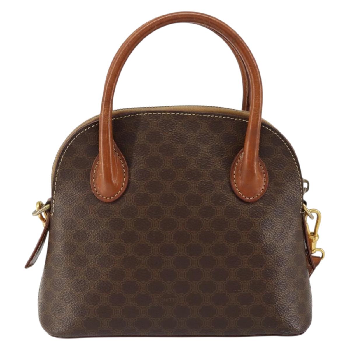 CELINE Macadam Canvas Hand Bag PVC 2way Brown Gold Auth 151939