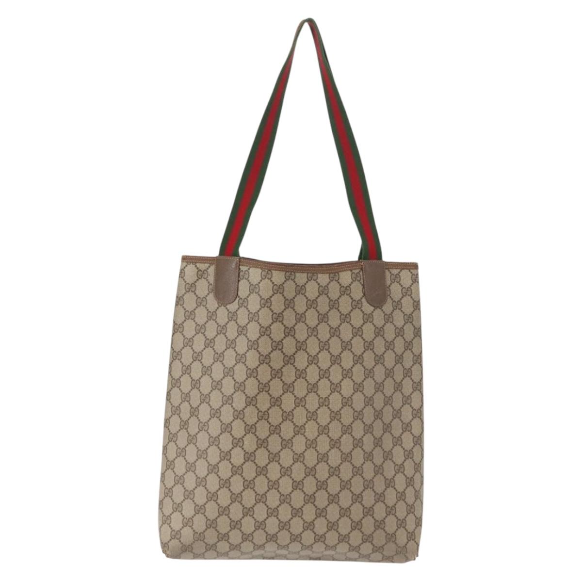 GUCCI GG Supreme Web Sherry Line Tote Bag PVC Beige 40 02 003 Auth 151945