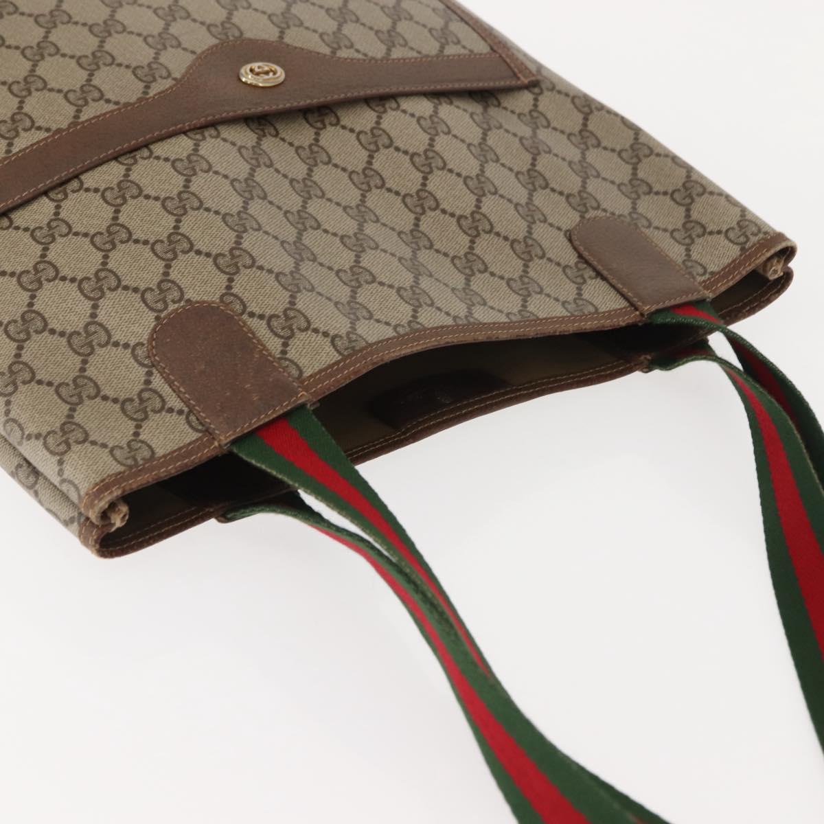 GUCCI GG Supreme Web Sherry Line Tote Bag PVC Beige 40 02 003 Auth 151945