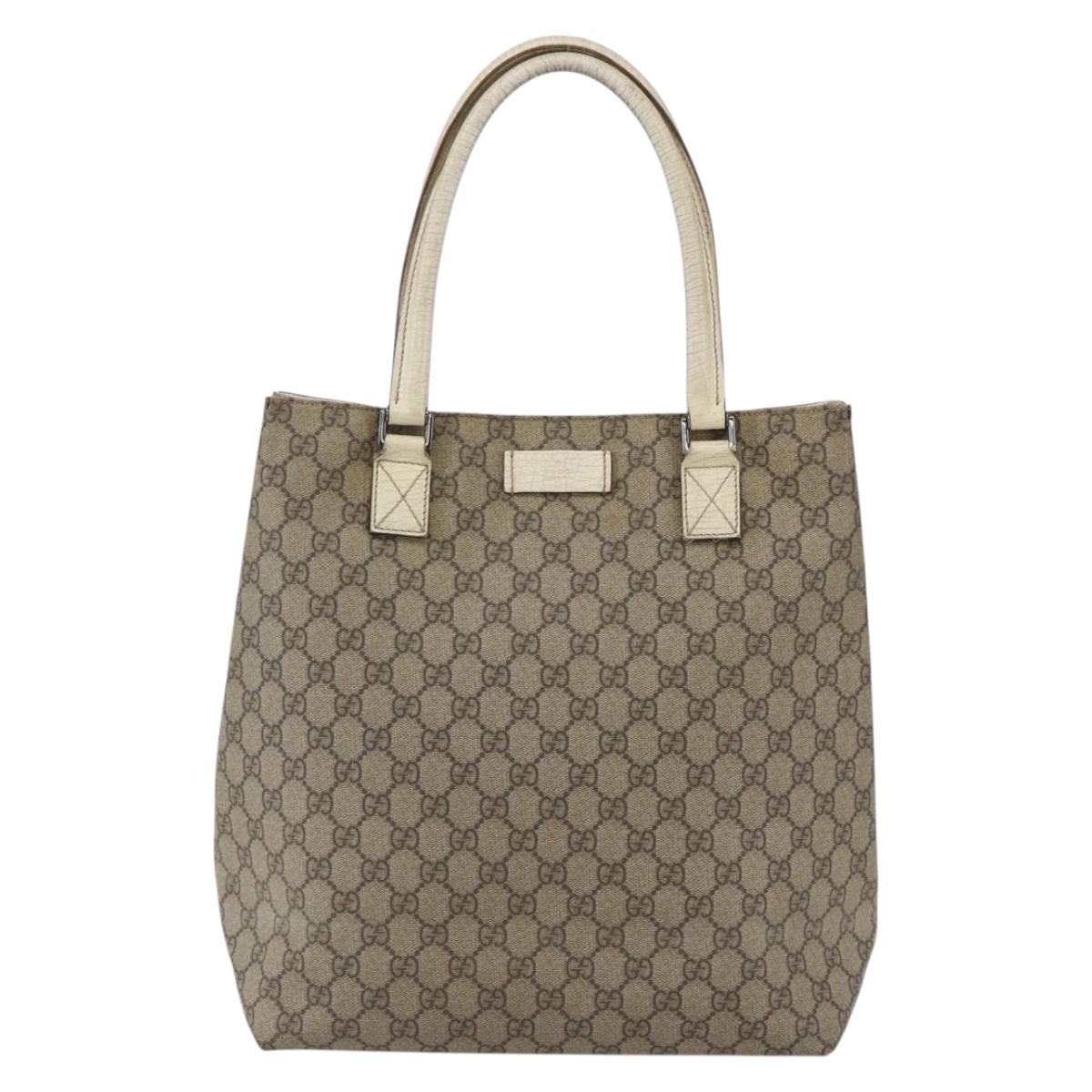 GUCCI GG Supreme Tote Bag PVC Beige Silver 131220 Auth 151948