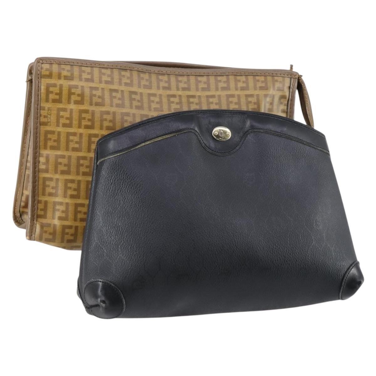 Christian Dior Fendi Honeycomb Zucchino Clutch Bag 2 Set Black Beige Auth 151954