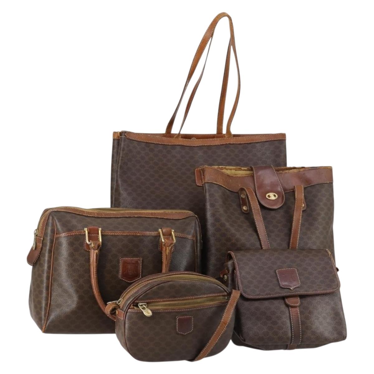 CELINE Macadam Canvas Shoulder Bag PVC Leather 5 Set Brown Auth 151955