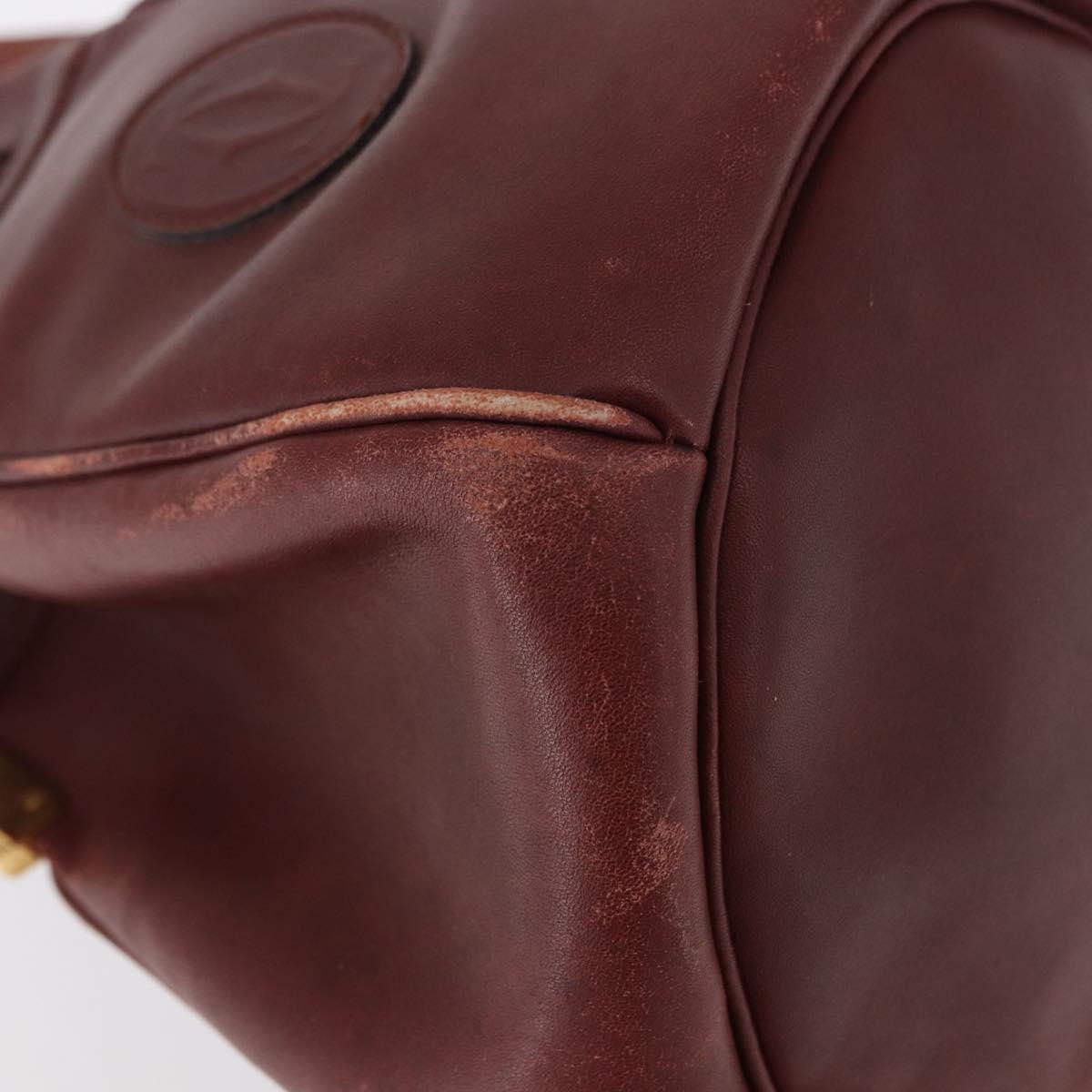 CARTIER Must Line Shoulder Bag Leather Bordeaux Gold Auth 151956