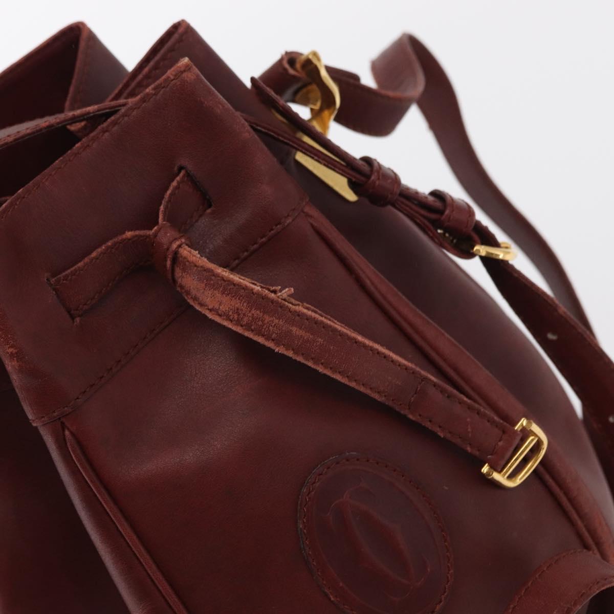 CARTIER Must Line Shoulder Bag Leather Bordeaux Gold Auth 151956