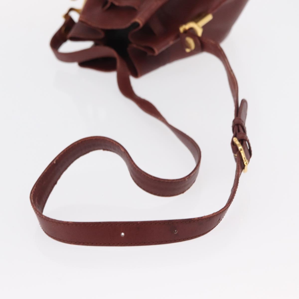 CARTIER Must Line Shoulder Bag Leather Bordeaux Gold Auth 151956