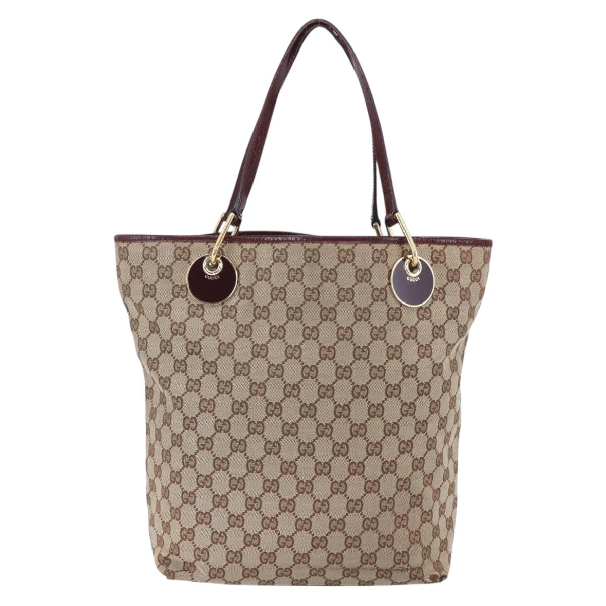 GUCCI GG Canvas Tote Bag Beige Gold 120336 Auth 151959
