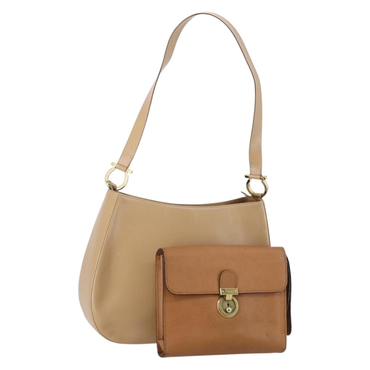 Salvatore Ferragamo Shoulder Bag Leather 2 Set Beige Auth 151962