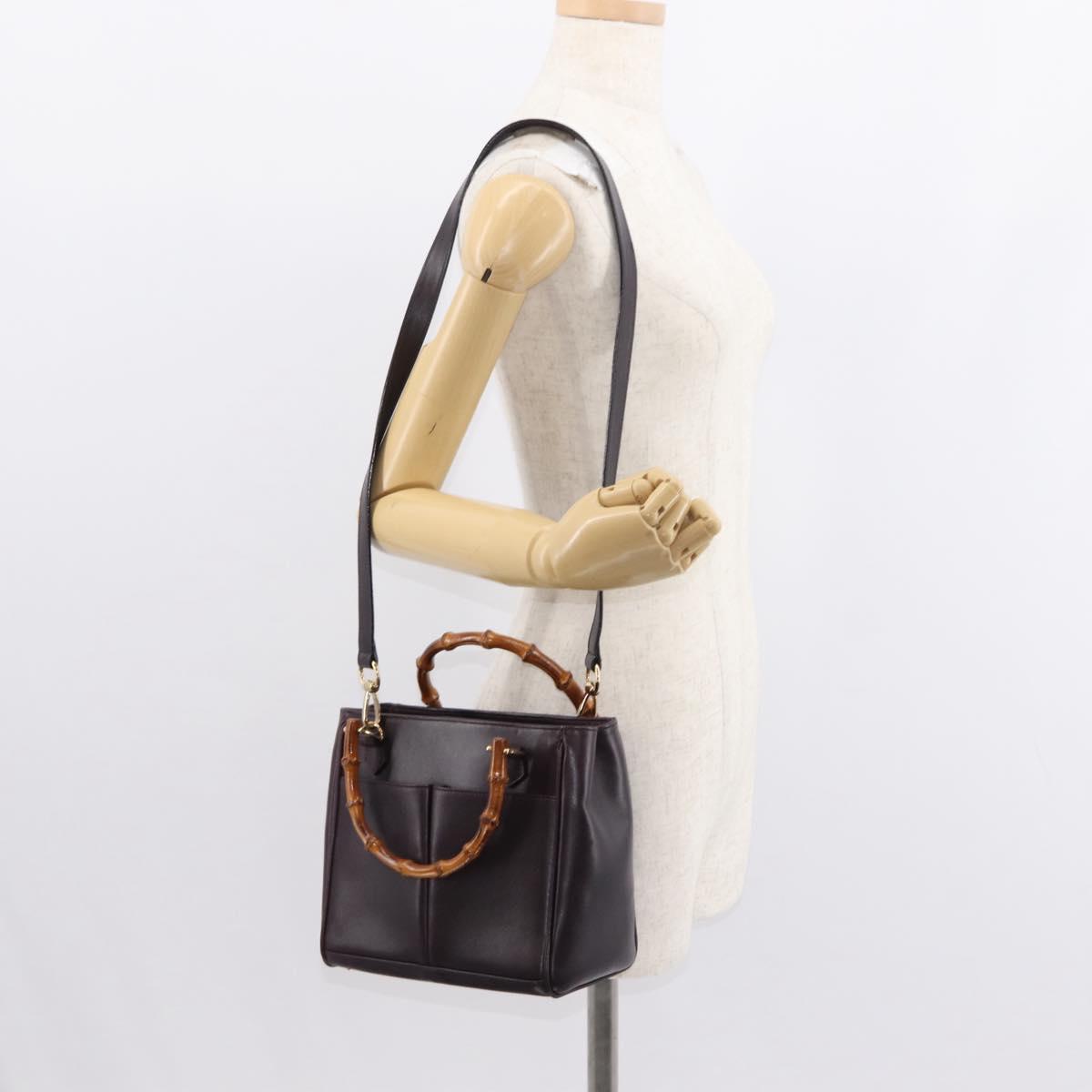 GUCCI Bamboo Hand Bag Leather 2way Brown Gold Auth 151967