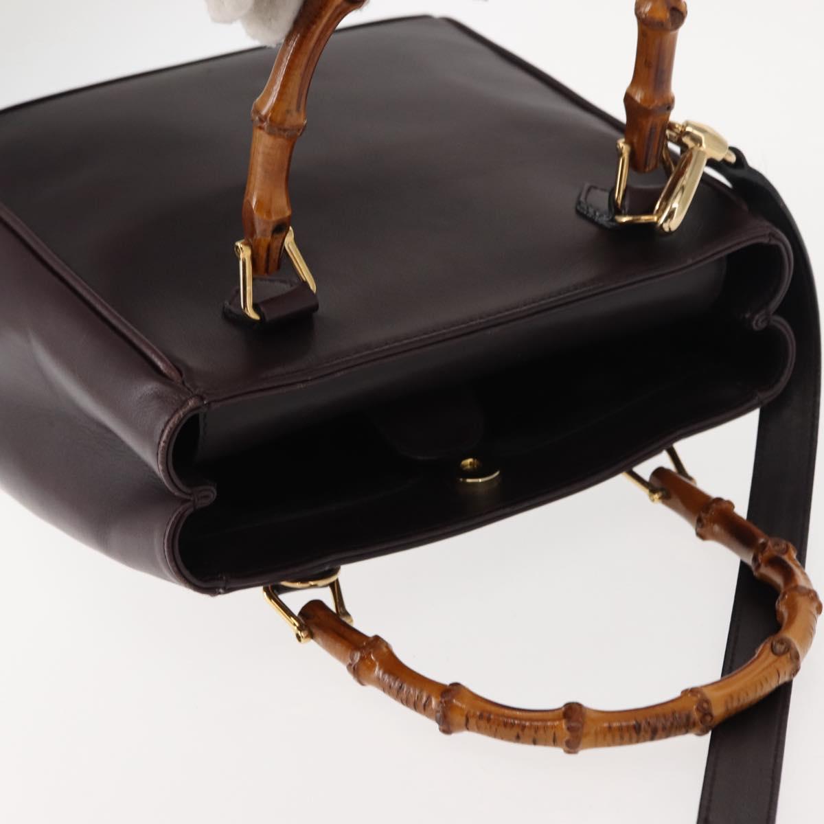 GUCCI Bamboo Hand Bag Leather 2way Brown Gold Auth 151967