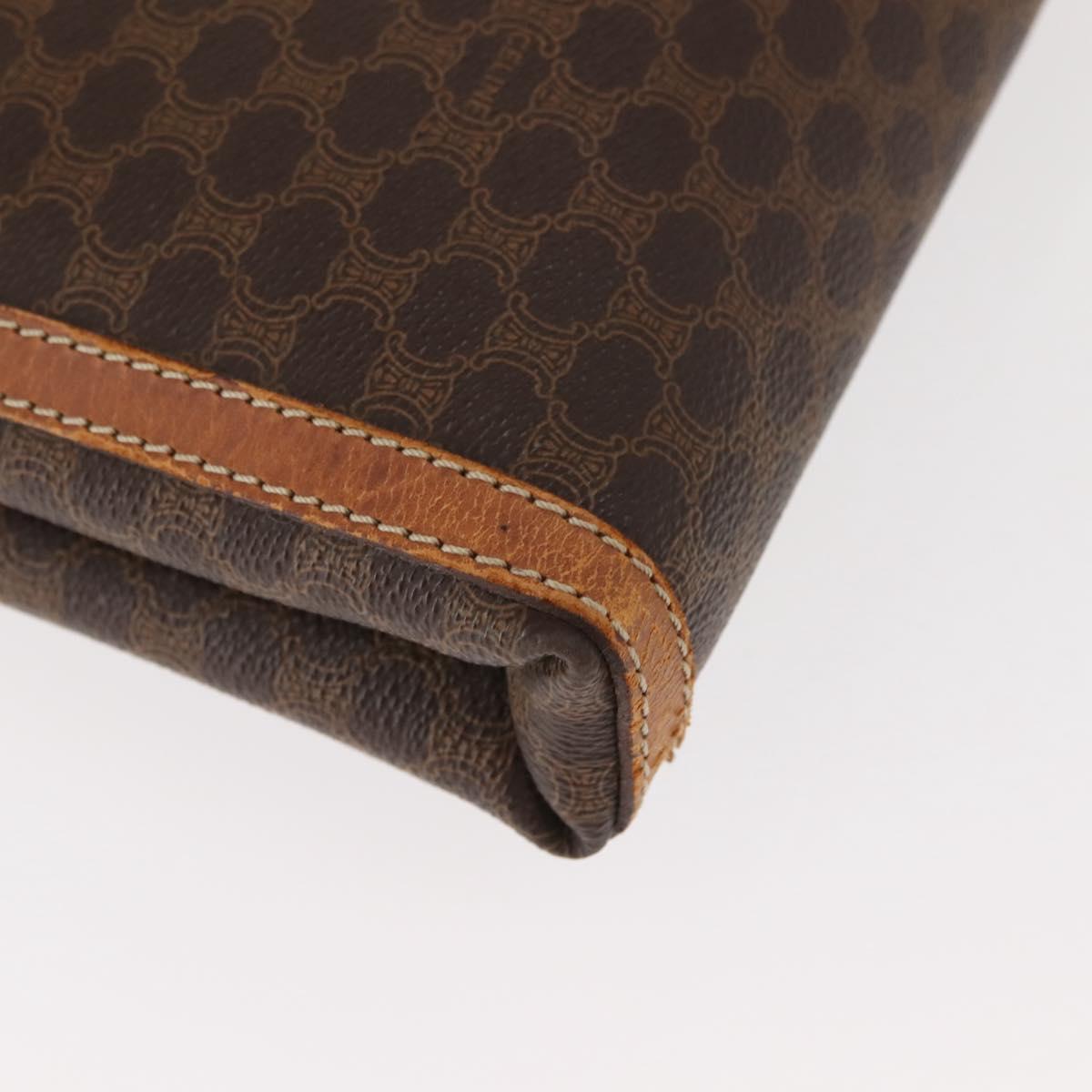 CELINE Macadam Canvas Clutch Bag PVC Leather Brown Gold Auth 151971