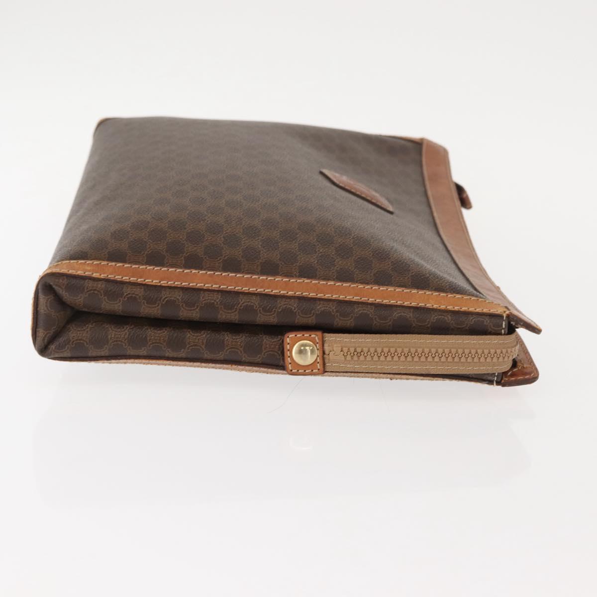CELINE Macadam Canvas Clutch Bag PVC Leather Brown Gold Auth 151971