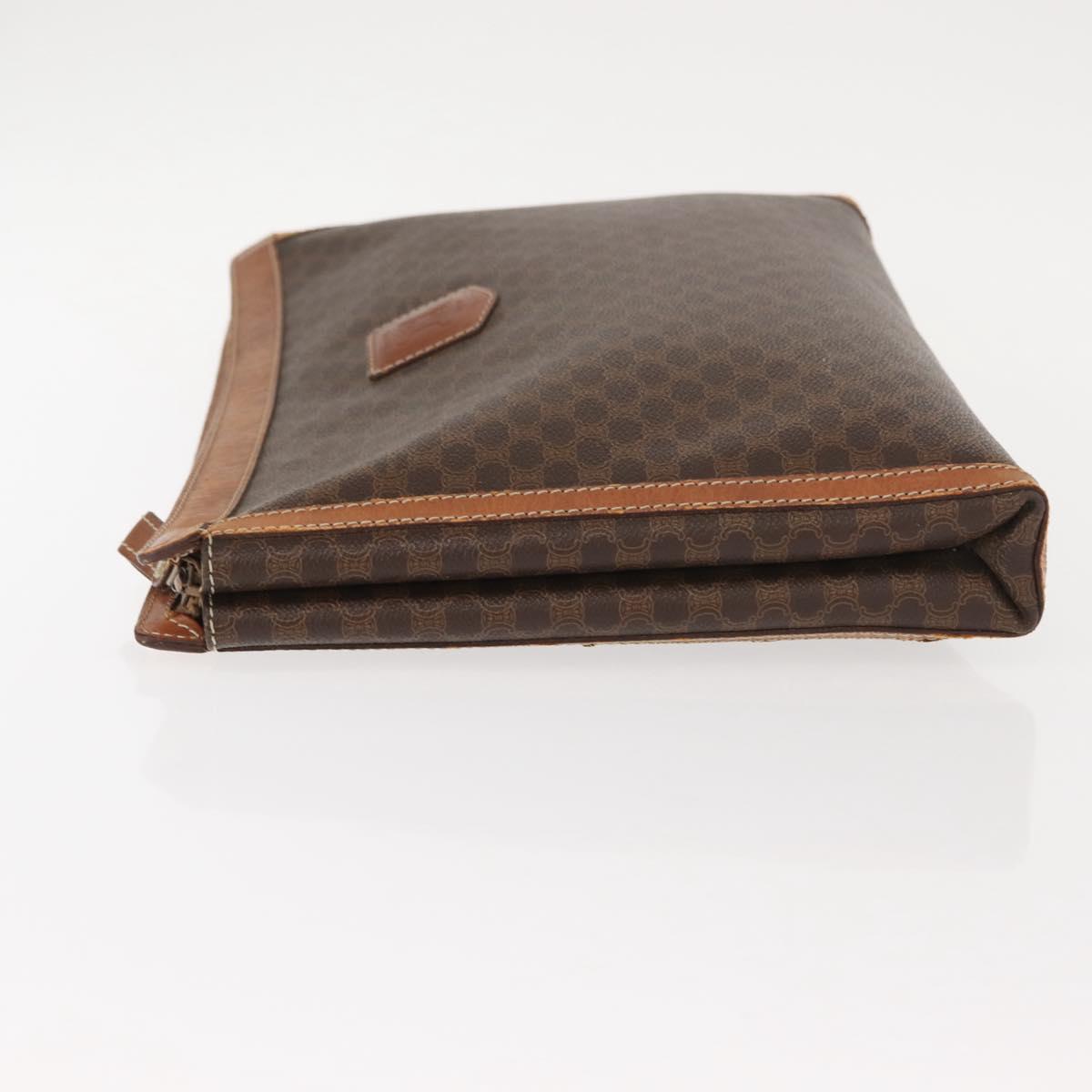 CELINE Macadam Canvas Clutch Bag PVC Leather Brown Gold Auth 151971