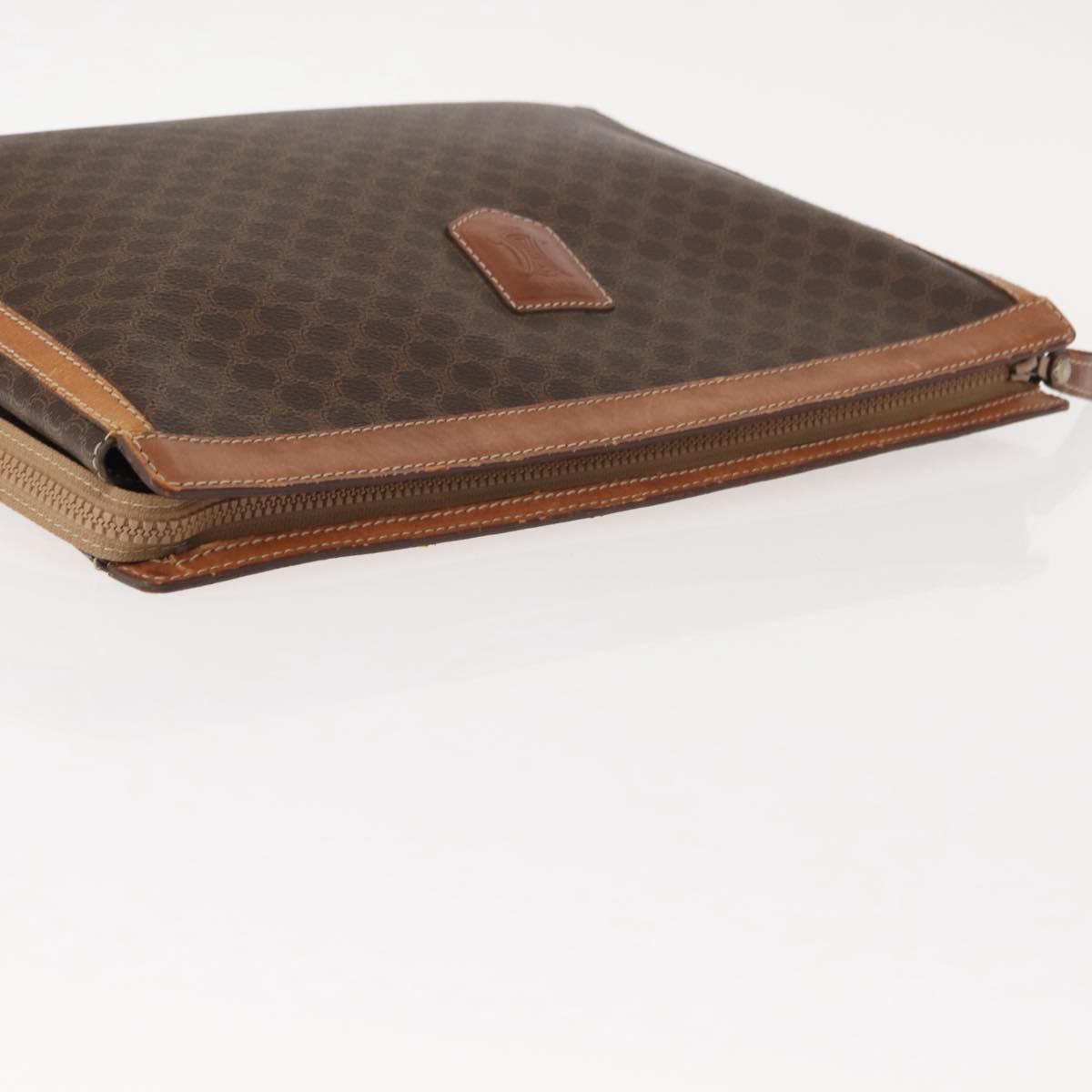 CELINE Macadam Canvas Clutch Bag PVC Leather Brown Gold Auth 151971