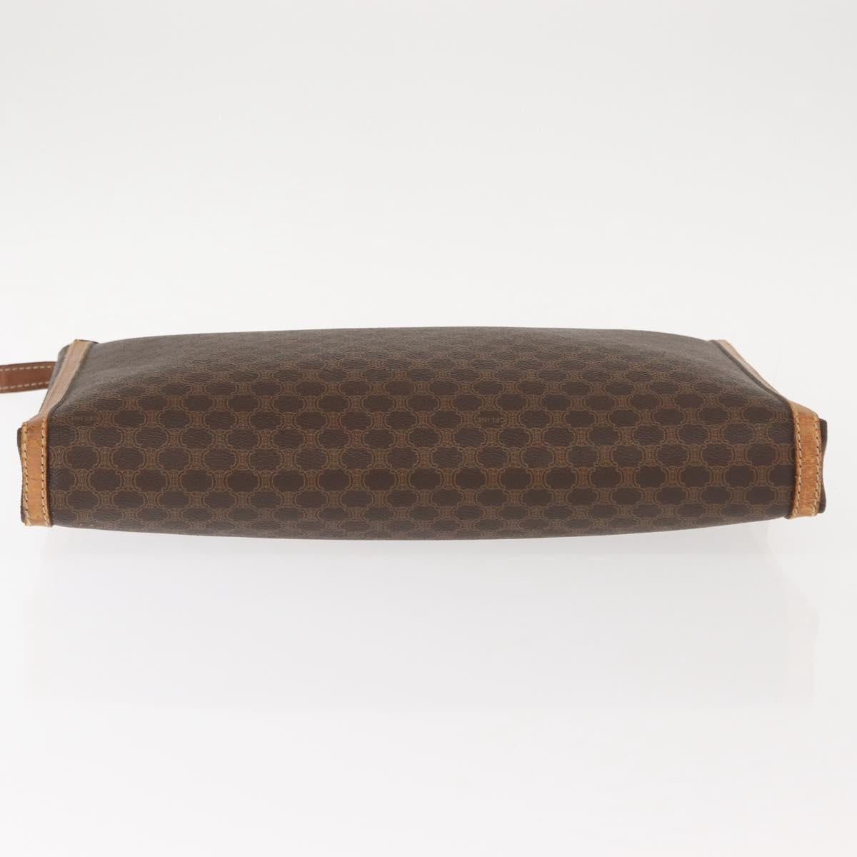 CELINE Macadam Canvas Clutch Bag PVC Leather Brown Gold Auth 151971