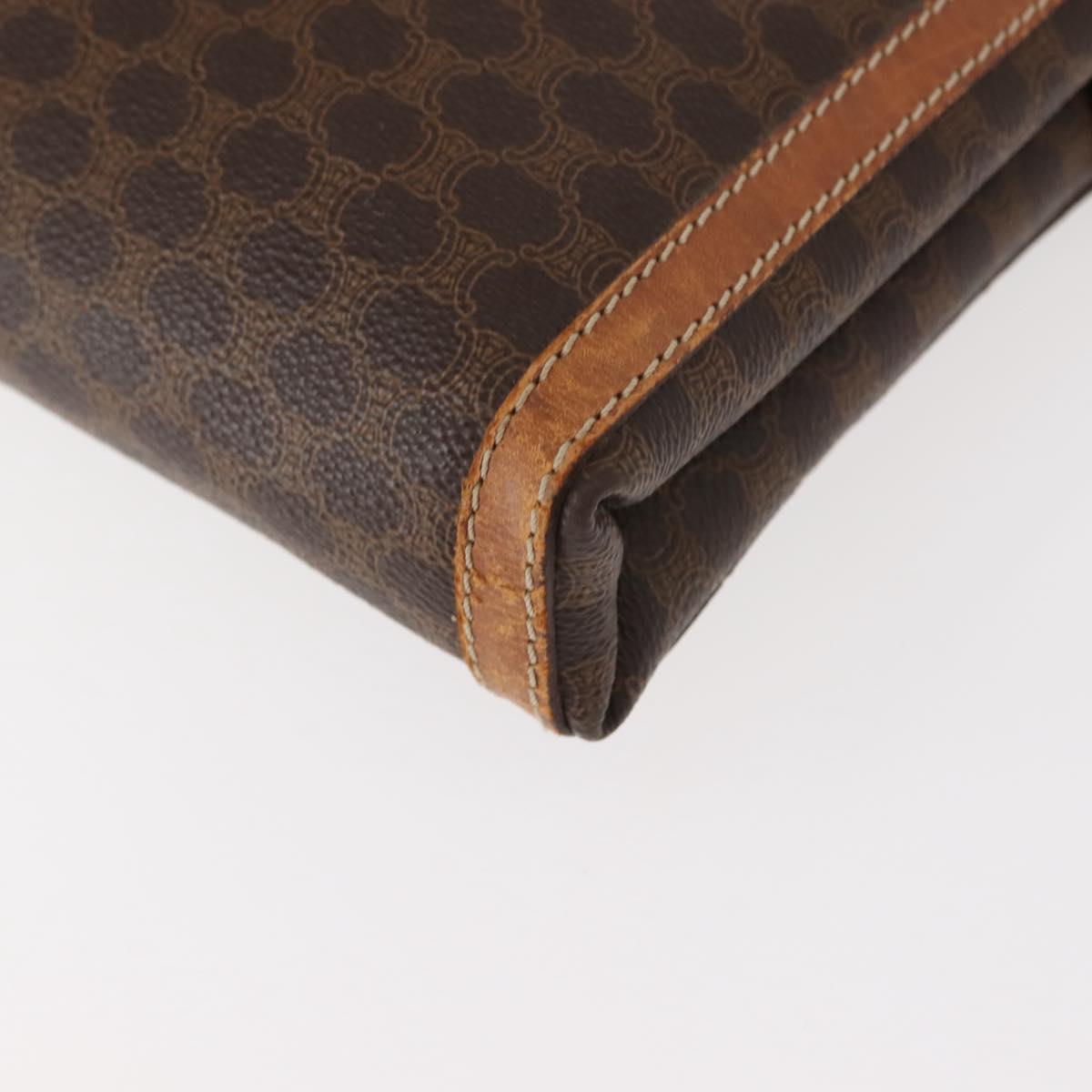 CELINE Macadam Canvas Clutch Bag PVC Leather Brown Gold Auth 151971