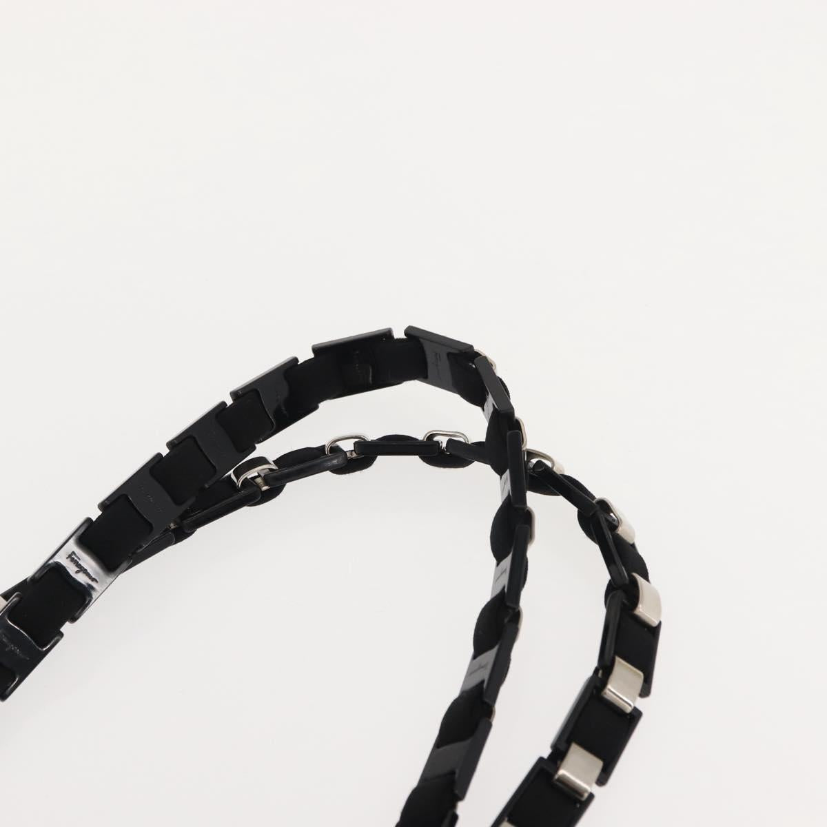 Salvatore Ferragamo Chain Vala Shoulder Bag Nylon Black Auth 151972