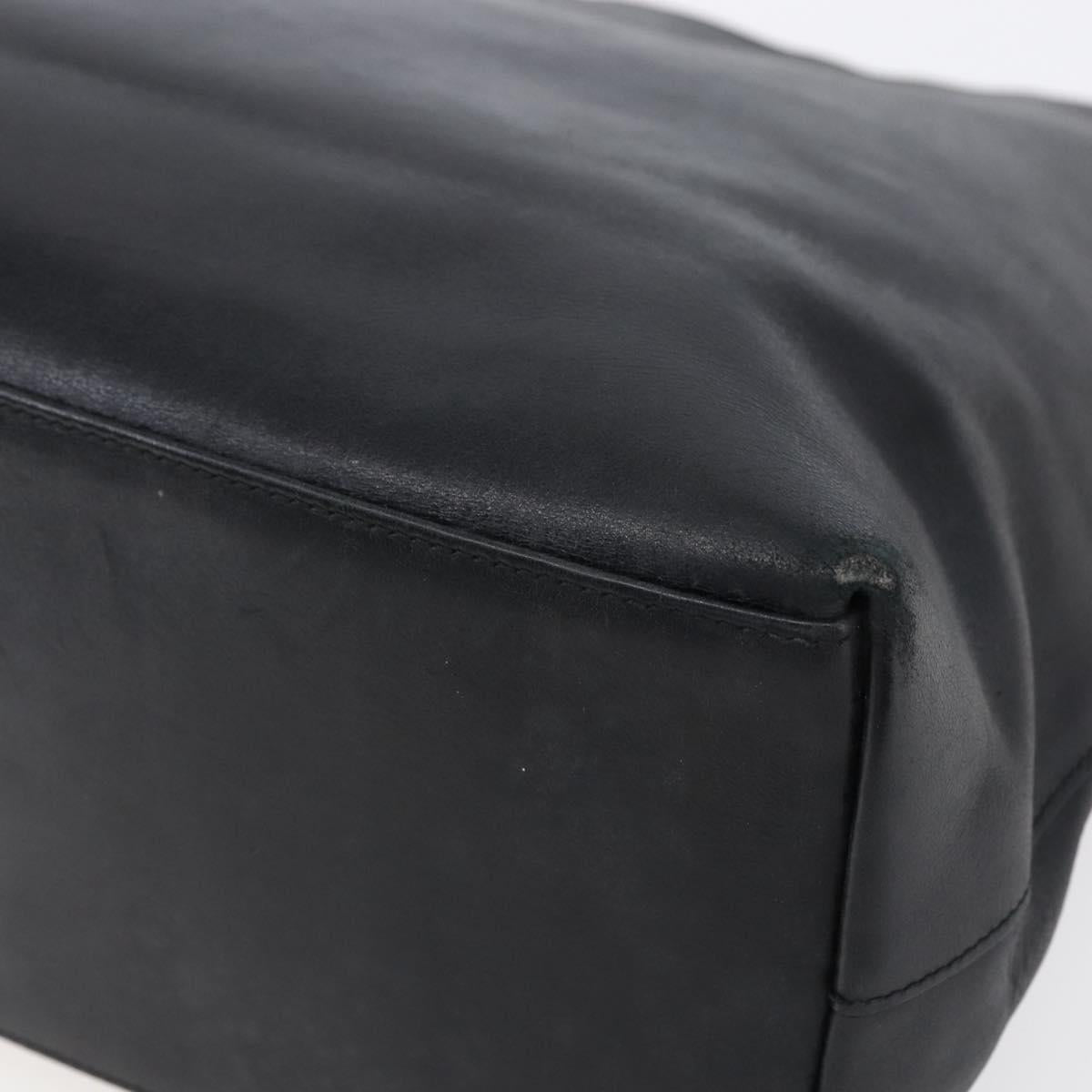 GUCCI Bamboo Shoulder Bag Leather Black Gold Auth 151973