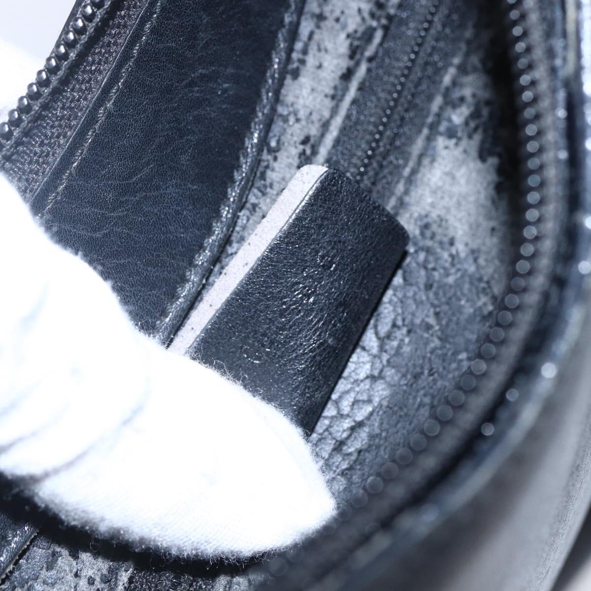 GUCCI Bamboo Shoulder Bag Leather Black Gold Auth 151973