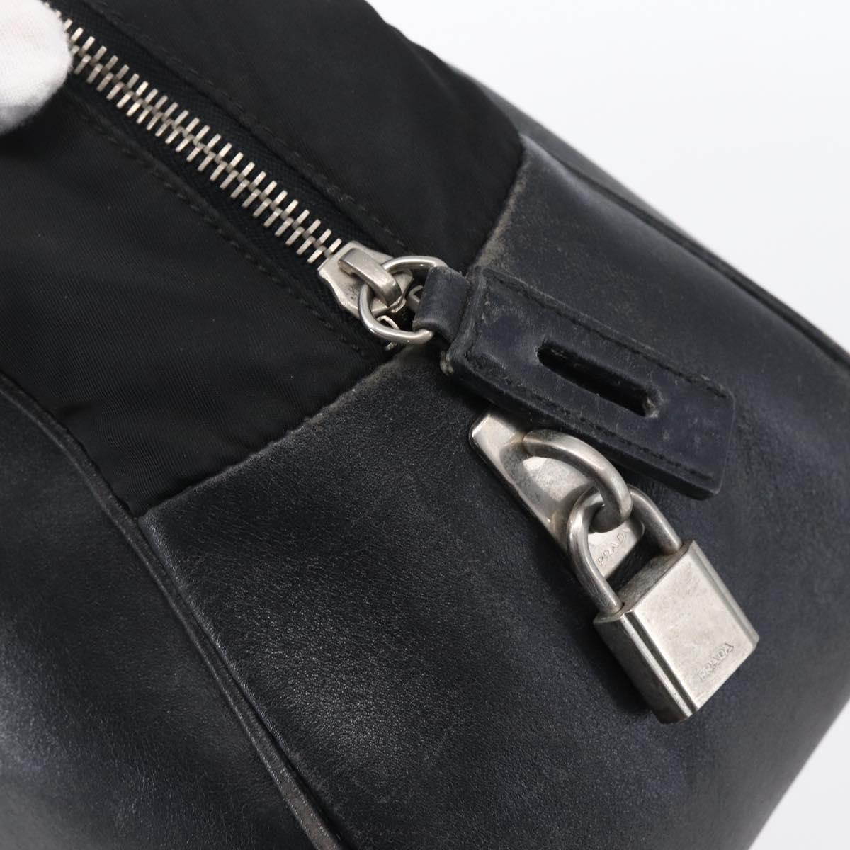 PRADA Hand Bag Nylon Black Silver Auth 151974