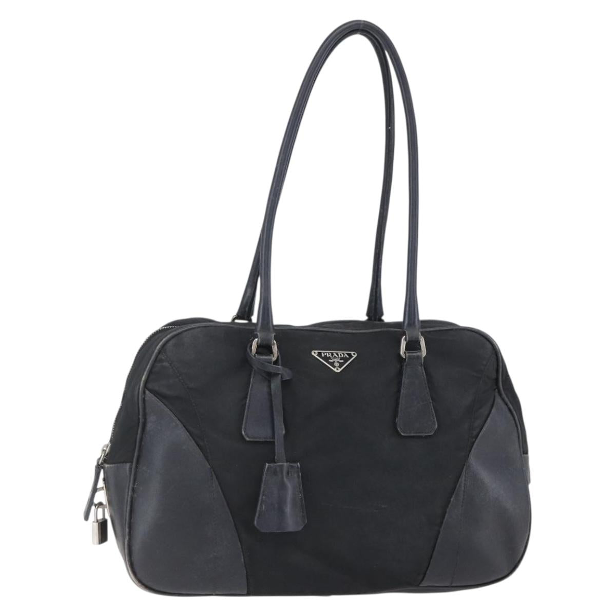 PRADA Hand Bag Nylon Black Silver Auth 151974