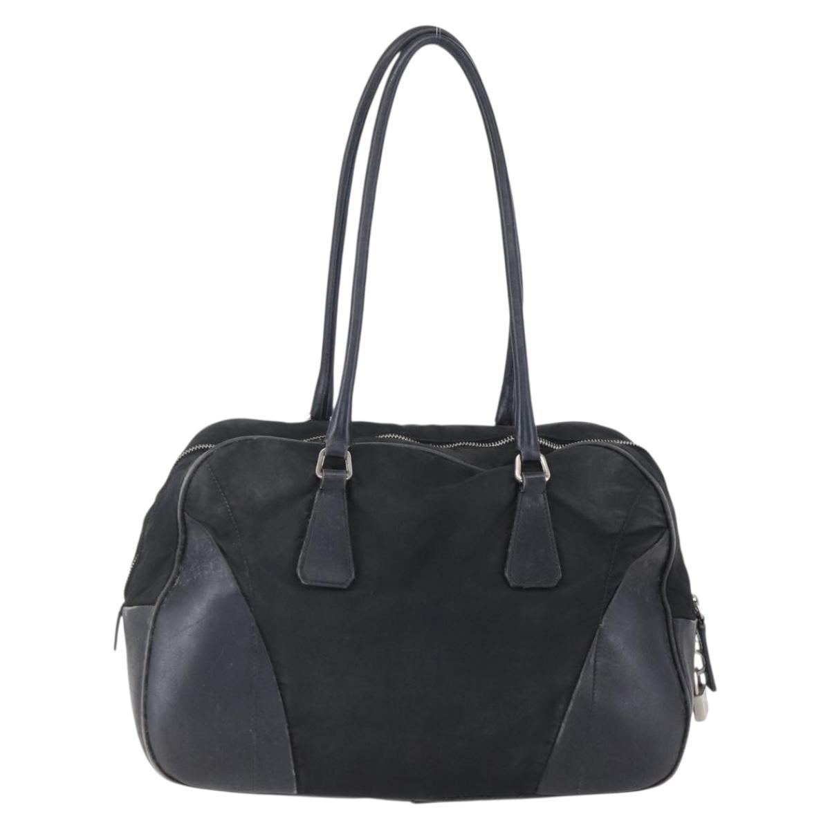 PRADA Hand Bag Nylon Black Silver Auth 151974