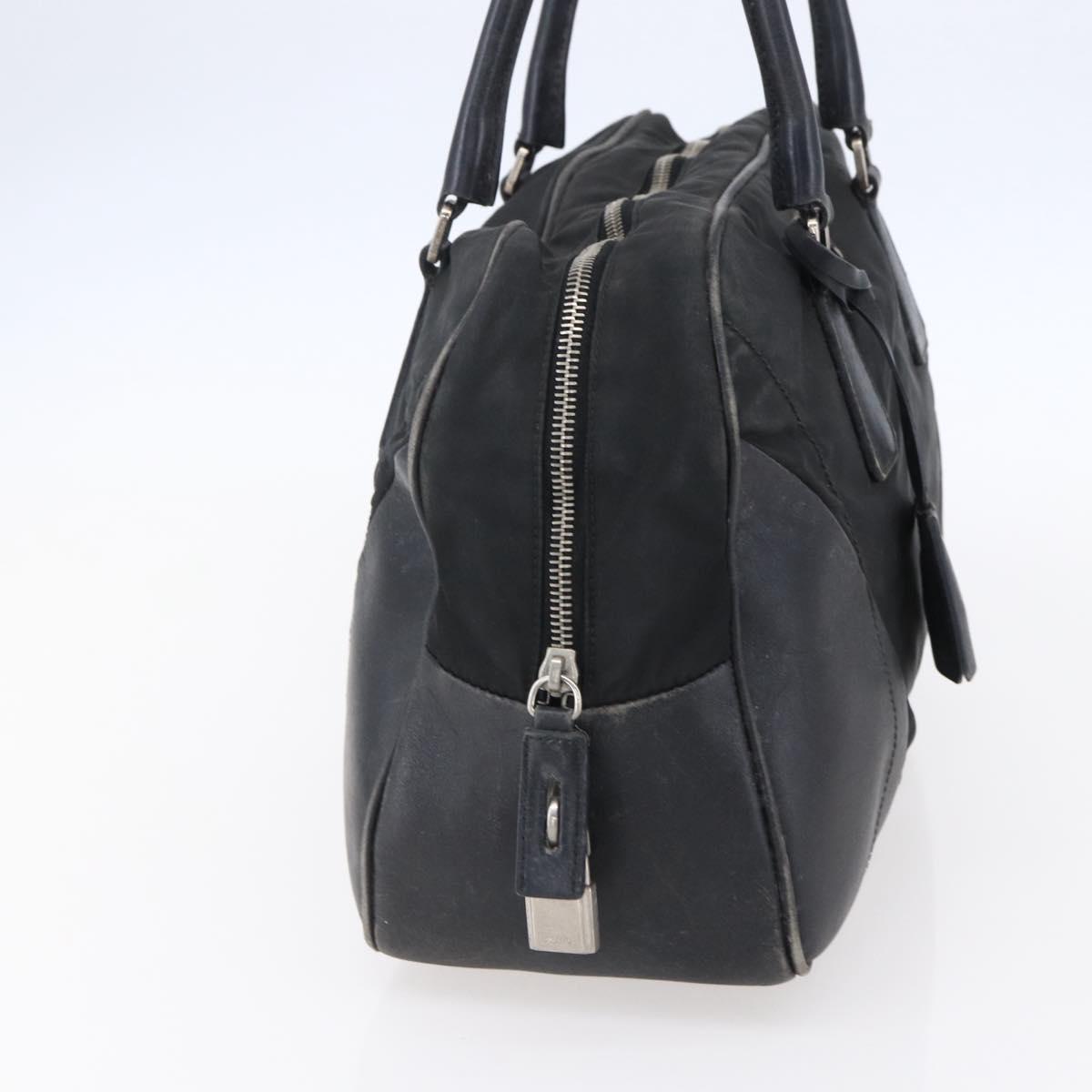 PRADA Hand Bag Nylon Black Silver Auth 151974