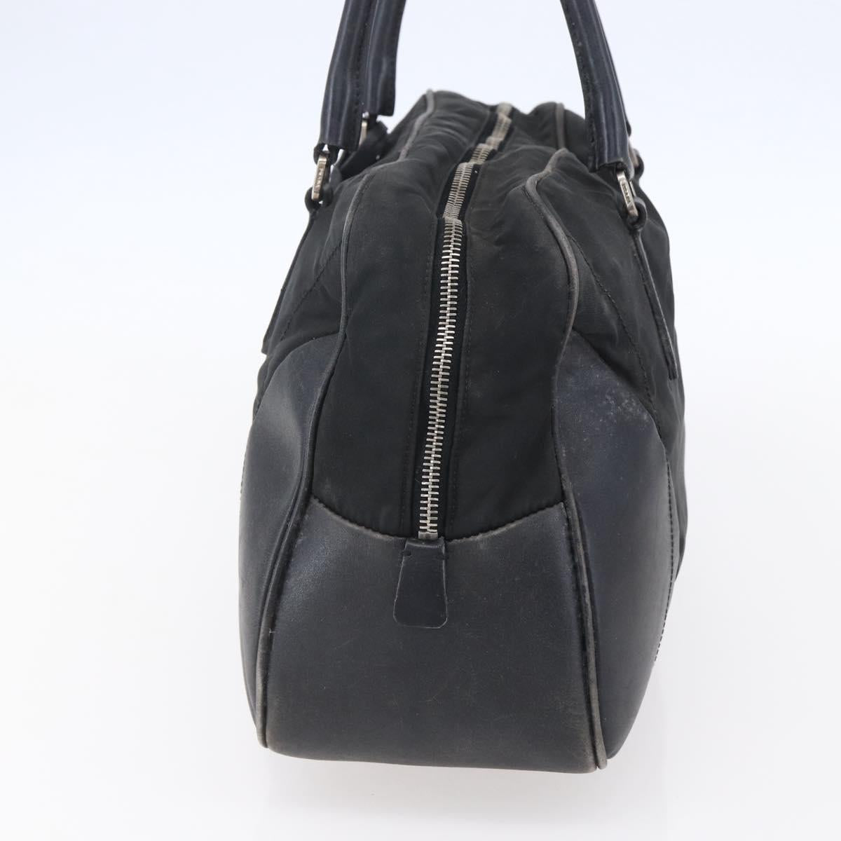 PRADA Hand Bag Nylon Black Silver Auth 151974