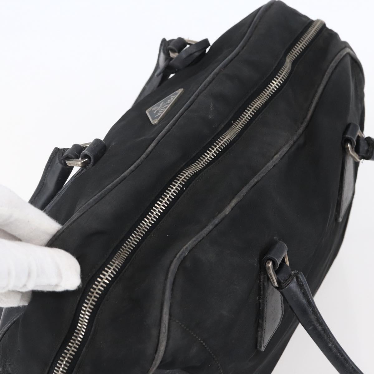 PRADA Hand Bag Nylon Black Silver Auth 151974