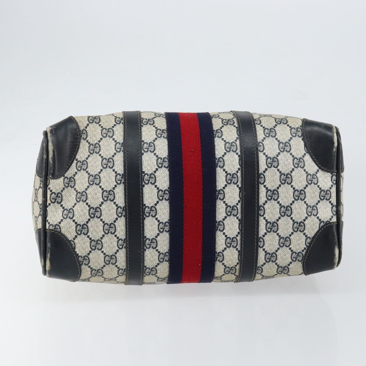 GUCCI GG Supreme Sherry Line Boston Bag PVC Navy Gold Red Auth 151975