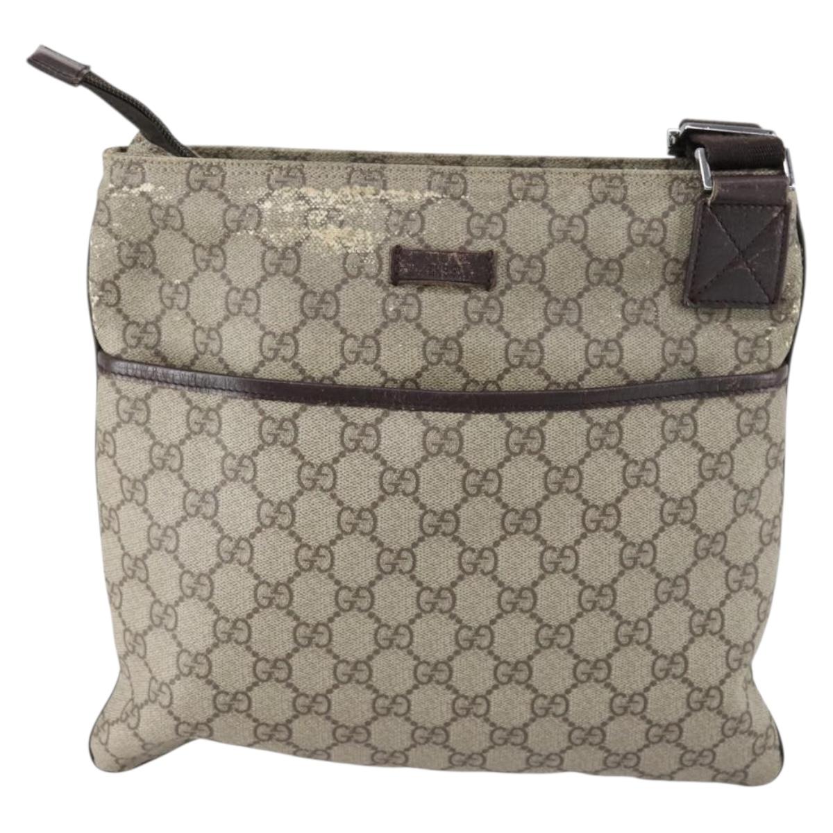 GUCCI GG Supreme Shoulder Bag PVC Beige Silver 141626 Auth 151979