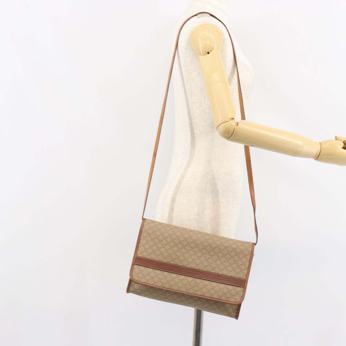 CELINE Macadam Canvas Shoulder Bag PVC Beige Auth 151980