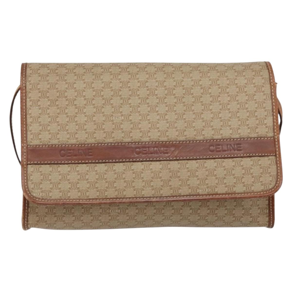 CELINE Macadam Canvas Shoulder Bag PVC Beige Auth 151980