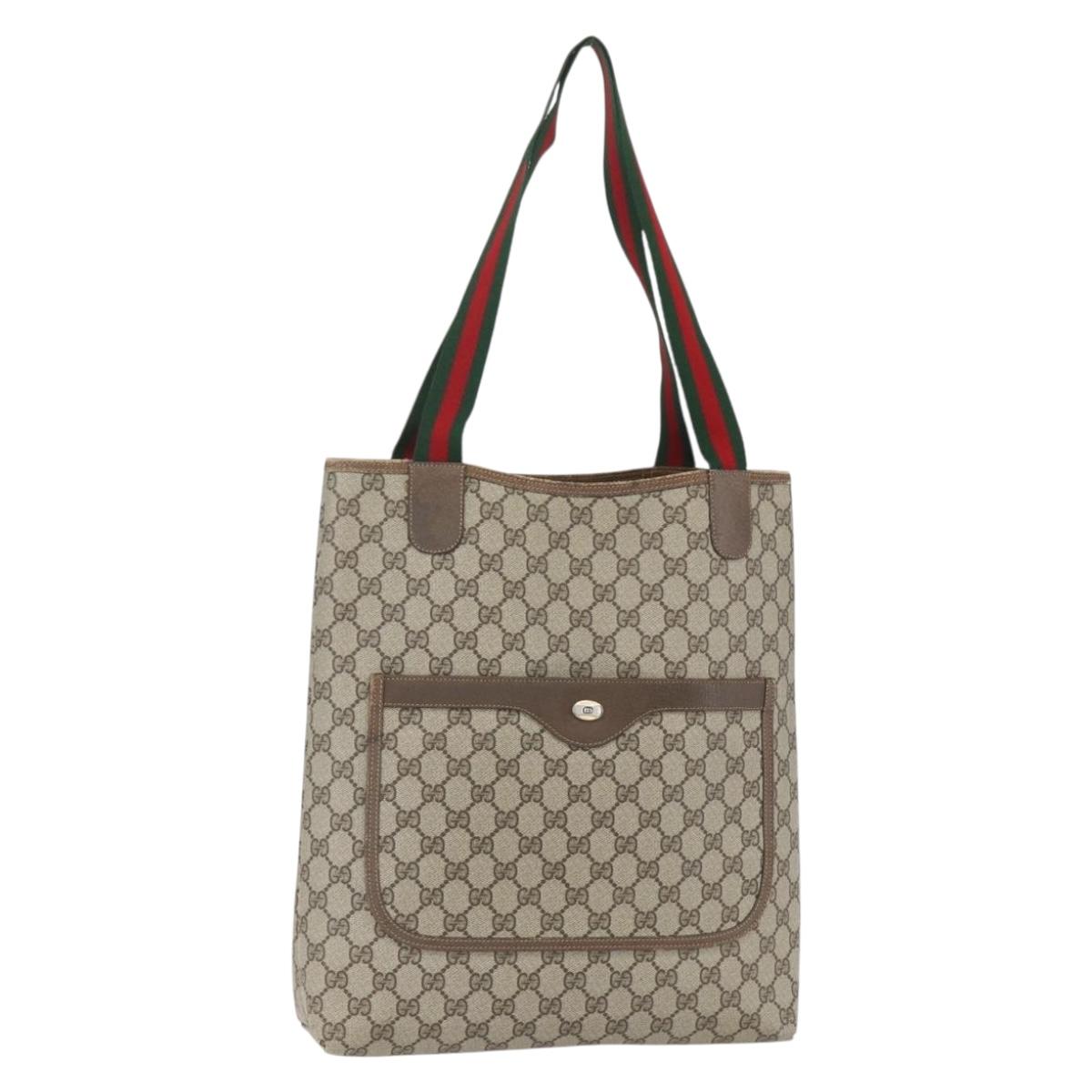 GUCCI GG Supreme Web Sherry Line Tote Bag PVC Beige Red 39 02 003 Auth 151981