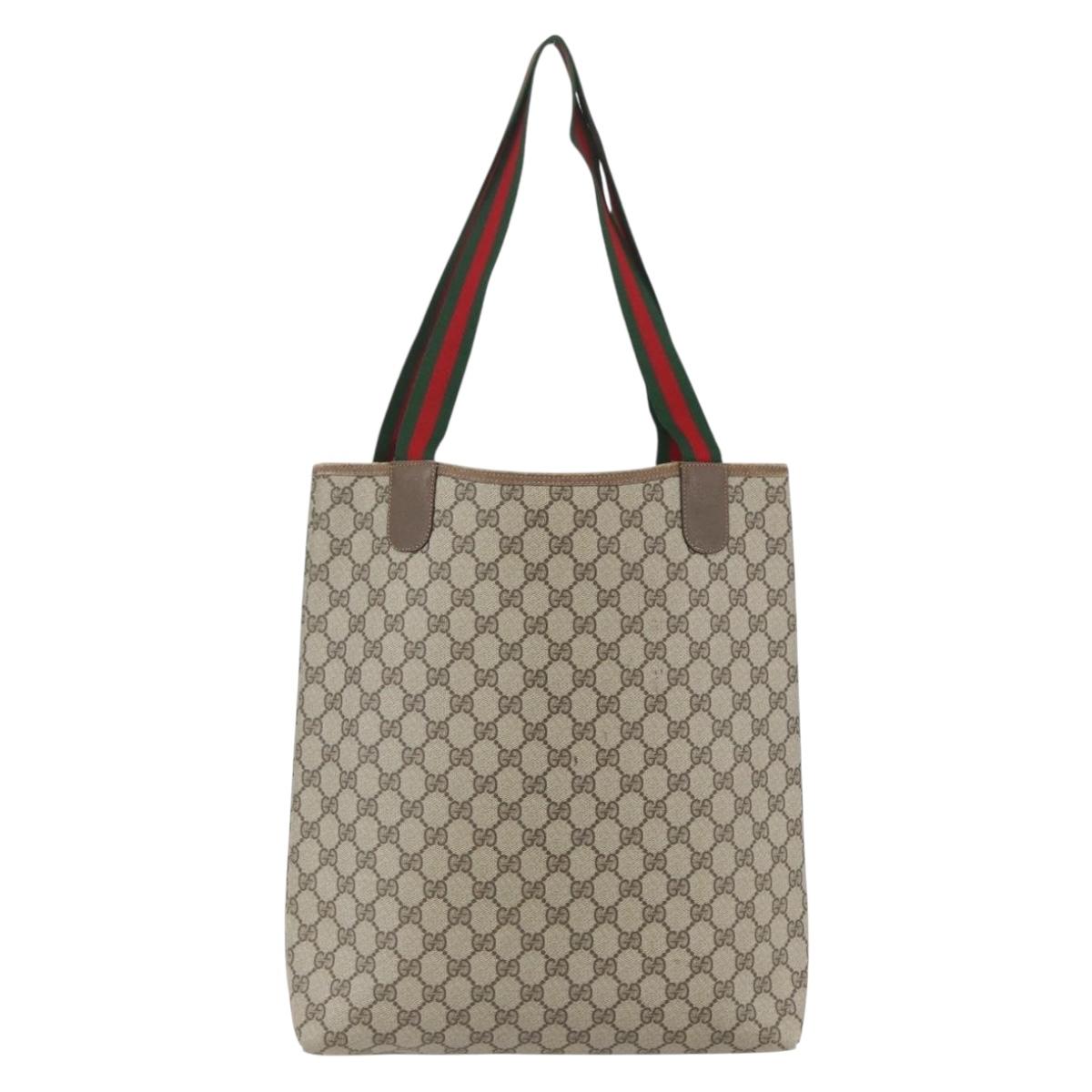 GUCCI GG Supreme Web Sherry Line Tote Bag PVC Beige Red 39 02 003 Auth 151981