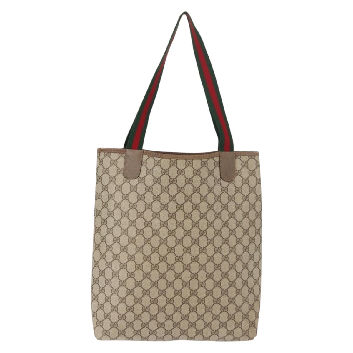 GUCCI GG Supreme Web Sherry Line Tote Bag PVC Beige 39 02 003 Auth 151982