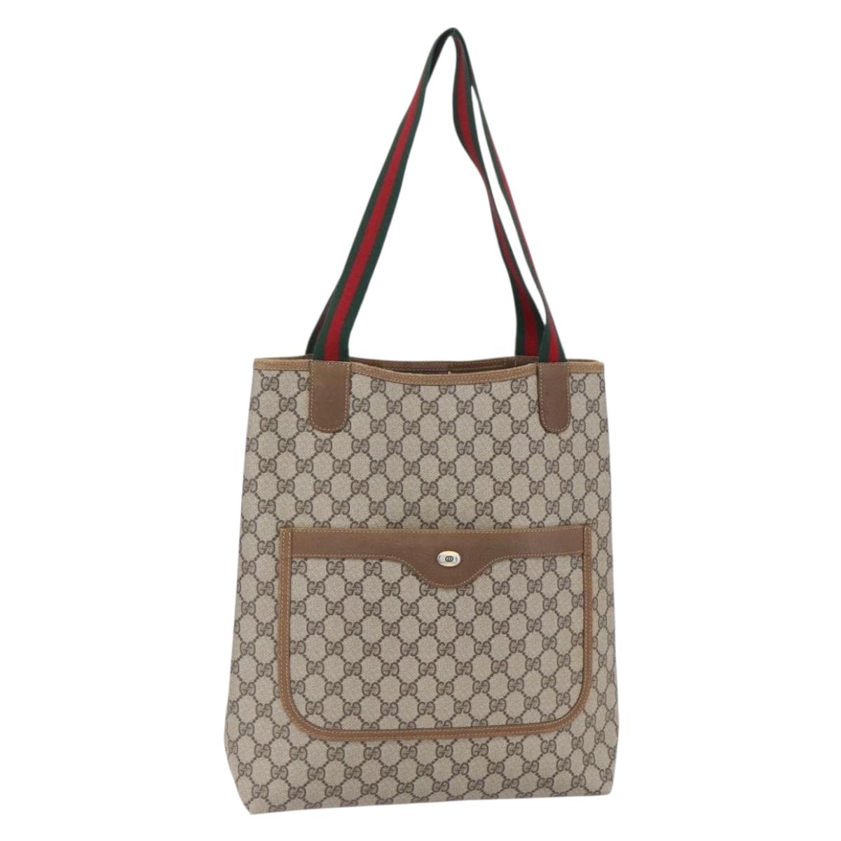 GUCCI GG Supreme Web Sherry Line Tote Bag PVC Beige 40 02 003 Auth 151983