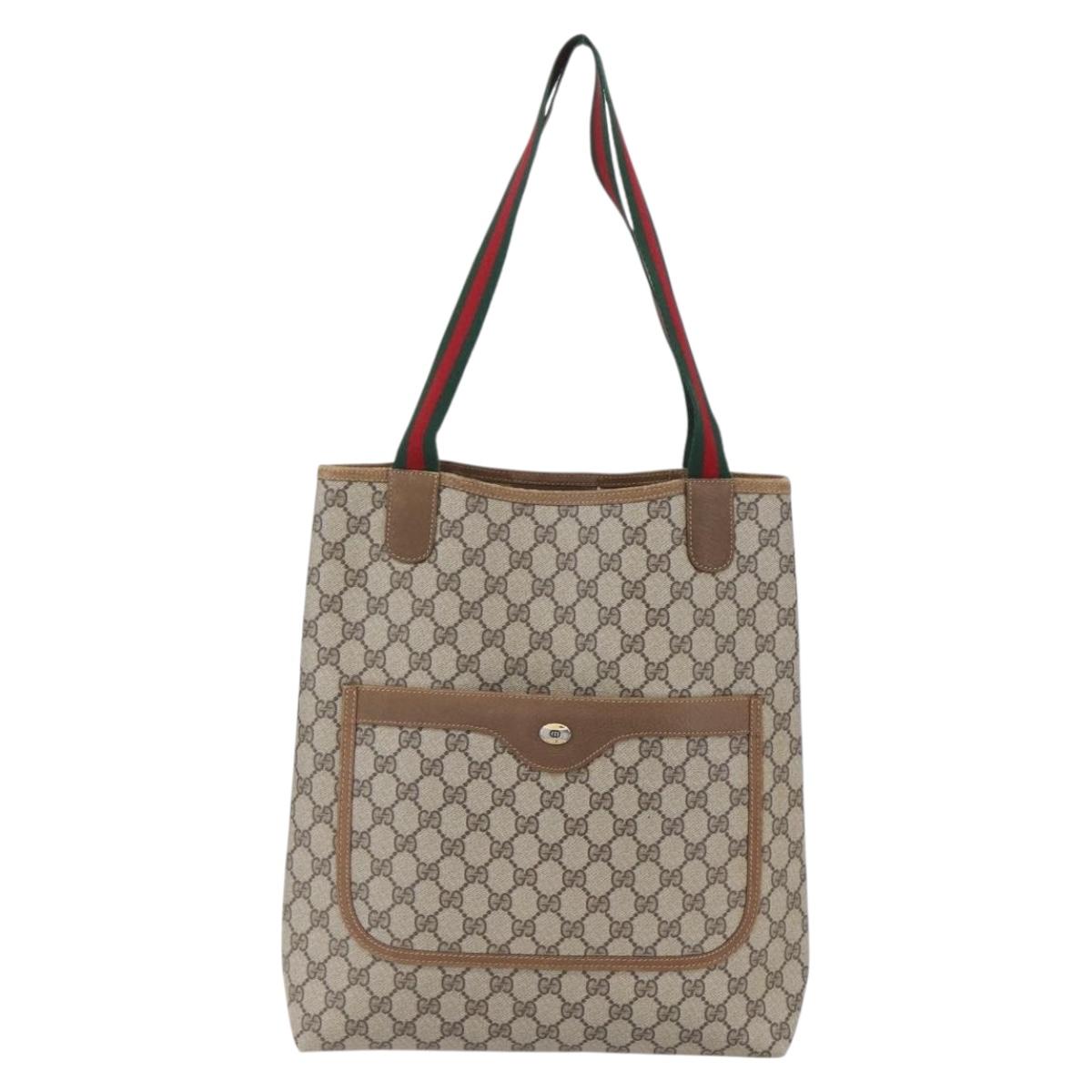 GUCCI GG Supreme Web Sherry Line Tote Bag PVC Beige 40 02 003 Auth 151983
